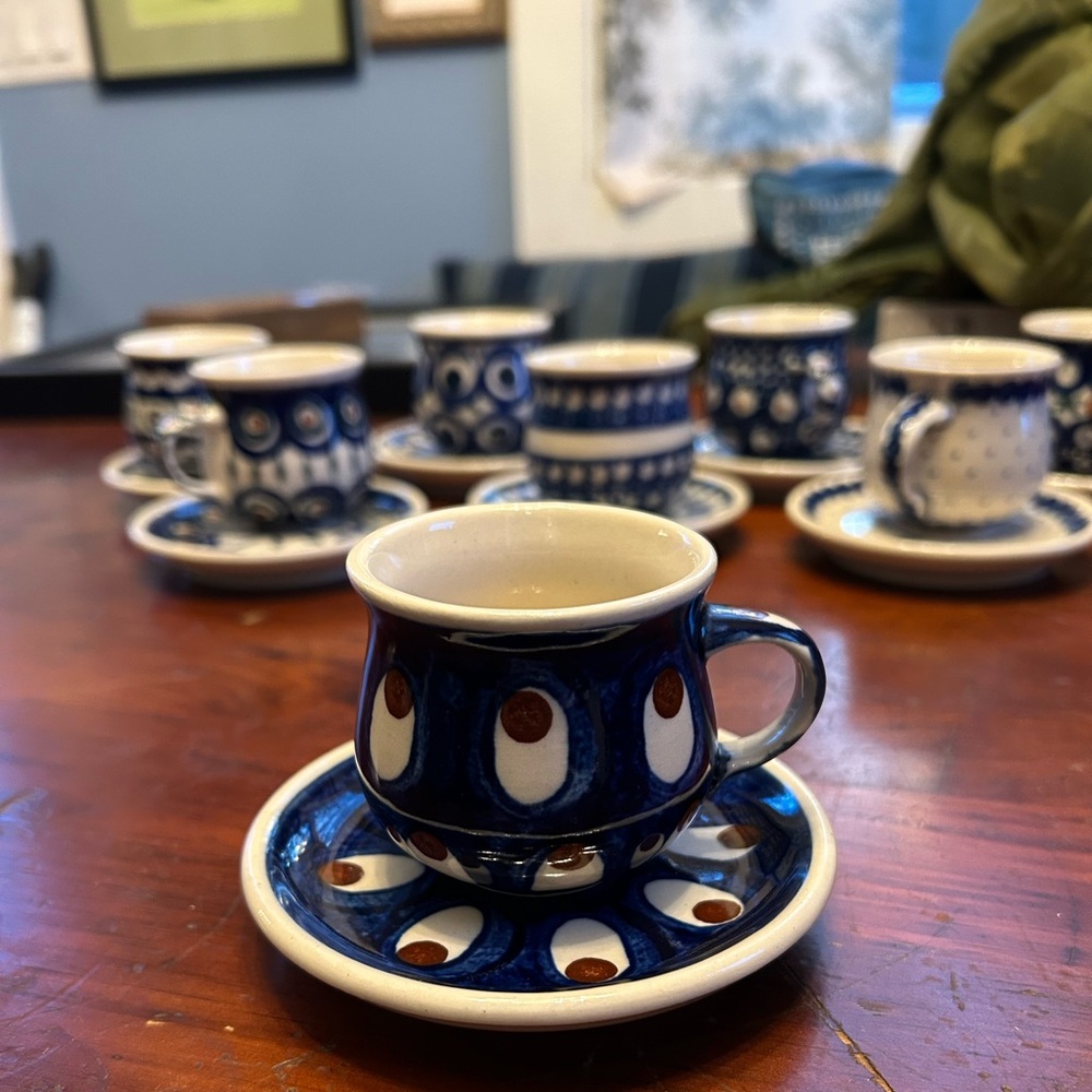POLISH POTTERY 3 OZ ESPRESSO CUP & SAUCER